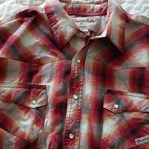 Wrangler Wrancher Pearl Snap Red And Grey Plaid Men's Western Shirt Size XL